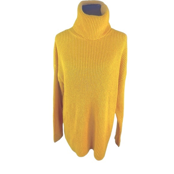 Halogen Mustard Yellow Chunky Turtleneck Sweater Women's Medium - Picture 2 of 10